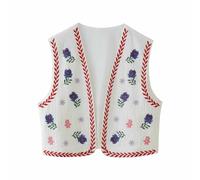 ANHATUIV Women Vintage Embroidered Waistcoat Floral Gilets Open Front Sleeveless Cardigan Boho Summer Short Vest French Fashion Y2K Flower Embroidered Cardigan Sleeveless Cotton Vests Top L