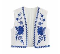 ANHATUIV Women Vintage Embroidered Waistcoat Floral Gilets Open Front Sleeveless Cardigan Boho Summer Short Vest French Fashion Y2K Flower Embroidered Cardigan Sleeveless Cotton Vests Top L