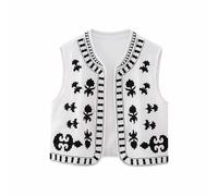 ANHATUIV Women Vintage Embroidered Waistcoat Floral Gilets Open Front Sleeveless Cardigan Boho Summer Short Vest French Fashion Y2K Flower Embroidered Cardigan Sleeveless Cotton Vests Top L
