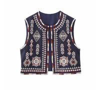 ANHATUIV Women Vintage Embroidered Waistcoat Floral Gilets Open Front Sleeveless Cardigan Boho Summer Short Vest French Fashion Y2K Flower Embroidered Cardigan Sleeveless Cotton Vests Top L