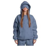 ANHATUIV Women's Basic Hoodies Oversized Plain Pullover Sweatshirt with Eye Mask Built Casual Front Pockets Long Sleeve Hooded Tops Autumn Outdoor Loose Comfy Ladies Hoody Hoodie Light Blue 3XL