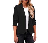 ANHATUIV Womens Black Blazer Suit Open Front Cardigan 3/4 Ruched Sleeve Casual Work Office Cropped Blazer Jacket for Ladies Jacket Suiting & Blazers Cardigans with Pockets Button for Ladies