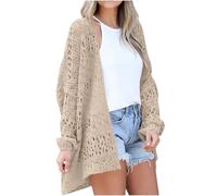 ANHATUIV Womens Cardigan Long Sleeve Open Front Cardigans Womens Crochet Cardigan Sweater Kimonos Boho Solid Color Oversized Fall Netted Crochet Cardigans Sweaters L