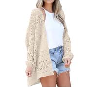 ANHATUIV Womens Cardigan Long Sleeve Open Front Cardigans Womens Crochet Cardigan Sweater Kimonos Boho Solid Color Oversized Fall Netted Crochet Cardigans Sweaters XL