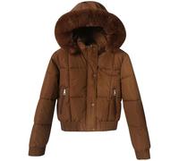 ANHATUIV Womens Cropped Puffer Down Jacket Coat Fleece Lined Hooded Jacket Women's Everest Bomber with Fluffy Plush Hood Winter Fashion Quilted Jackets Hoodie