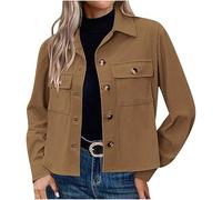 ANHATUIV Womens Jacket Fashion Cropped Shackets Corduroy Button Down Crop Jackets Tops Long Sleeve Jacket Button Down Stretch Fitted Coat Trendy 2024 XXL