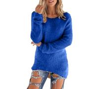 ANHATUIV Women's Ladies Fleece Tops Long Sleeve Sherpa Pile Pullover Fuzzy Fleece Sweatshirt Womens Winter Warm Jumper Teddy Fluffy Tunic Top Loose Solid Color Crewneck Sweater Dark Blue