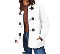 ANHATUIV Women's Peacoat Woolen Trench Coats Horn Buttons Fleece Jacket Classic Fit Outerwear Vintage Elegant Warm Jacket Plus Sizes Windproof Winter Mid Length Long Sleeves Overcoat L