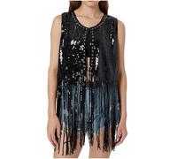 ANHATUIV Women's Sequin Fringe Gilet Sleeveless Tassel Jacket Coat Sparkly Open Front Cardigan Casual Vintage Western Hippie Waistcoat Cowboy Style Coat Sexy Jacket Disco Party Daily Tops
