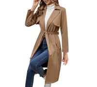 ANHATUIV Women's Trench Coat Mid-Length Coat for Women with Belt Elegant Notched Lapel Faux Suede Trench Lightweight Winter Long Sleeve Open Front Cardigan Windbreak Classic Jackets M