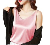 ANHATUIV Womens Vest Tops Silk Satin Tank Tops V Neck Spaghetti Strap Camisole Sleeveless T-Shirt Dressy Blouse Underwear Elegant Solid Color Satin Lingerie