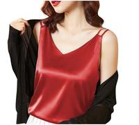 ANHATUIV Womens Vest Tops Silk Satin Tank Tops V Neck Spaghetti Strap Camisole Sleeveless T-Shirt Dressy Blouse Underwear Elegant Solid Color Satin Lingerie