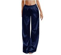 ANHATUIV Womens Wide Leg Womens Silk Satin Track Suit Bottom Casual Elasticated Waist Tracksuit Bottoms Silky Joggers Jogging Jog Trousers Leisure Gym Sports Yoga Open Hem Pull On Pants