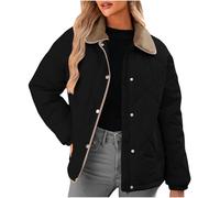 ANHATUIV Women's Winter Jacket Lightweight Jacket Women Warm Short Puffer Stripe Turn-Down Collar Buttons Quilted Coat Fall Winter Long Sleeve Padded Outerwear with Pockets M