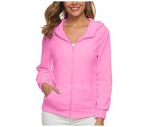 ANHATUIV Women's Zip Up Hoodie Winter Fleece Lined Warm Coats Lightweight Casual Long Sleeve Fall Jacket Hooded Casual Fluffer Sweatshirt Jacket with Pockets XXL