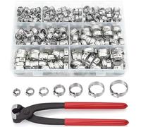 Anhoer 150Pcs Single Ear Hose Clamp Kit with Pliers, 304 Stainless Steel 360° Stepless Pipe Clamps Set, 6-25.6mm Assorted Crimp Fuel Line Clips for Automotive, Plumbing & PEX Pipe Repair