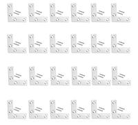 Anhoer 24Pcs Flat Corner L Shape Plate Joint Bracket Support Brace Joining Mending Plates Connector Stainless Steel Repair Brace Support with Screws 60mm*60mm for Furniture Desk Table Shelf