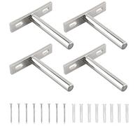 Anhoer 4Pcs Floating Shelf Bracket 3 Inch Invisible Hidden Heavy Duty Shelf Hidden Shelf Supports Brackets Silver with Mounting Screws for Wall Mounted Decoration Cabinet Furniture