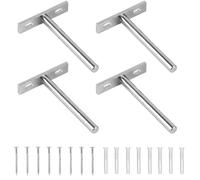 Anhoer 4Pcs Floating Shelf Bracket 4 Inch Invisible Hidden Heavy Duty Shelf Hidden Shelf Supports Brackets Silver with Mounting Screws for Wall Mounted Decoration Cabinet Furniture