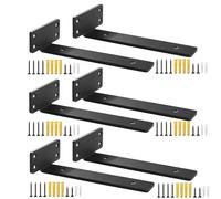 Anhoer 6 Pcs Floating Shelf Brackets 6 Inch (150mm), 5mm Heavy Duty Metal L Brackets for Industrial Shelves, Wall Mounted Black Hidden Shelf Supports for DIY Scaffold Board, Hardware Included