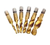 Anhoer 6Pcs HSS Tap Drill Bit Set, 2 in 1 Combination Drill and Tap Bits M3 M4 M5 M6 M8 M10, Metric Thread Tapping Drill Bits with 1/4" Hex Shank for Aluminium Copper Wood Plastic Sheet Metal