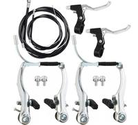 Anhoer Bike Brake Set Silver Complete Front and Rear Bike MTB Hybrid Brake Inner and Outer Cables and Lever Kit with Alloy Levers V-Brakes for BMX Mountain Bike