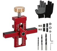 Anhoer Cabinet Door Installation Jig, 2-in-1 Adjustable Aluminium Alloy Mounting Clamp, Labour-Saving Hinge Positioning Tool for Kitchen Cupboards & Woodworking, Red