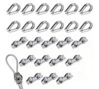 Anhoer M3 Wire Rope Clamp Set, 12Pcs Duplex Cable Grips & 12Pcs Thimbles, 304 Stainless Steel 3mm Wire Connectors for Fencing, Washing Lines & Rigging