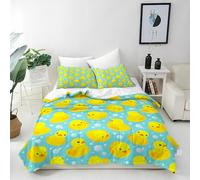 ANHOPE 2 Piece Duvet Cover 135 x 200 cm + Pillowcase 80 x 80 cm Kids Boys Girls Teens Bedding Set with Cartoon Yellow Rubber Duck Bubble Print Pattern Quilt Cover with Zipper Closure