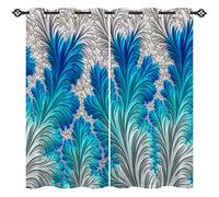 ANHOPE Abstract Curtains Eyelet Thermal Insulated Ring Top 80% Blackout Curtains with Fractal Flower Geometry Wave Turquoise Print Pattern Window Drapes for Bedroom Living Room 46 x 54 Inch 2 Panels