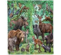 ANHOPE Animal Blanket for Bed Sofa Couch All Season Flannel Throw Safari Bear Wolf Deer Owl Print Pattern Soft Warm Lightweight Fleece Throw Blanket for Kids Baby Toddler 100 x 130 cm