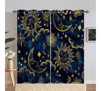 ANHOPE Astrology Curtains Eyelet Soft Thermal Insulated Blackout Curtains Sun Moon Stars Print Pattern Ring Top Drapes for Kids Boys Girls Adults Bedroom Living Room 66 x 72 Inch Drop 2 Panels