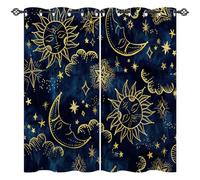 ANHOPE Astrology Curtains Eyelet Soft Thermal Insulated Blackout Curtains Sun Moon Stars Print Pattern Ring Top Drapes for Kids Boys Girls Adults Bedroom Living Room 55 x 69 Inch Drop 2 Panels