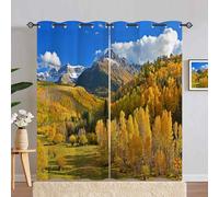 ANHOPE Autumn Curtains Eyelet 80% Blackout Room Darkening Curtains Nature Mountain Forest Tree Print Pattern Thermal Light Blocking Window Drapes for Bedroom Living Room 46 x 90 Inch Drop 2 Panels