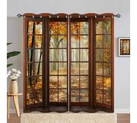 ANHOPE Autumn Curtains Eyelet Blackout Thermal Insulated Curtains Wooden Window Fall Forest Tree Print Pattern Soft Soundproof Privacy Window Drapes for Bedroom Living Room 66 x 90 Inch 2 Panels