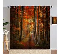 ANHOPE Autumn Forest Curtains Eyelet 80% Blackout Room Darkening Curtains with Fall Woodland Tree Path Print Pattern Thermal Insulated Window Drapes for Bedroom Living Room 55 x 84 Inch Drop 2 Panels