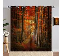 ANHOPE Autumn Forest Curtains Eyelet 80% Blackout Room Darkening Curtains with Fall Woodland Tree Path Print Pattern Thermal Insulated Window Drapes for Bedroom Living Room 55 x 72 Inch Drop 2 Panels
