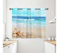 ANHOPE Beach Curtains Eyelet 80% Blackout Room Darkening Curtains Coastal Tropical Ocean Sand Beach Shell Print Pattern Light Blocking Window Drapes for Bedroom Living Room 28 x 54 Inch Drop 2 Panels