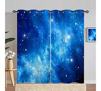 ANHOPE Blue Galaxy Curtains Eyelet 80% Blackout Room Darkening Curtains with Space Nebula Print Pattern Thermal Insulated Window Drapes for Kids Boys Bedroom Living Room 66 x 72 Inch Drop 2 Panels