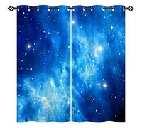 ANHOPE Blue Galaxy Curtains Eyelet 80% Blackout Room Darkening Curtains with Space Nebula Print Pattern Thermal Insulated Window Drapes for Kids Boys Bedroom Living Room 30 x 63 Inch Drop 2 Panels