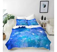 ANHOPE Blue Galaxy Duvet Cover Set Soft Microfibre Polyester Quilt Cover 3 PCS Bedding Set with 2 Pillowcase Space Nebula Print Pattern Comforter Cover with Zipper Closure Double (200 x 200 cm)
