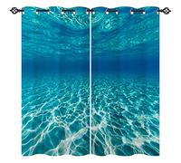 ANHOPE Blue Ocean Curtains Eyelet 80% Blackout Room Darkening Curtains with Underwater World Ocean Sea Print Pattern Thermal Insulated Window Drapes for Bedroom Living Room 46 x 54 Inch Drop 2 Panels