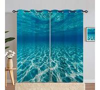 ANHOPE Blue Ocean Curtains Eyelet 80% Blackout Room Darkening Curtains with Underwater World Ocean Sea Print Pattern Thermal Insulated Window Drapes for Bedroom Living Room 66 x 90 Inch Drop 2 Panels