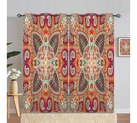 ANHOPE Bohemian Curtains Eyelet Soft Thermal Insulated Blackout Curtains India Boho Paisley Style Flower Print Pattern Ring Top Window Drapes for Bedroom Living Room 46 x 72 Inch 2 Panels