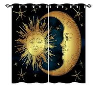 ANHOPE Bohemian Style Curtains Eyelet Blackout Thermal Insulated Curtains Boho Golden Sun Moon Stars Print Pattern Soft Soundproof Privacy Window Drapes for Bedroom Living Room 66 x 54 Inch 2 Panels