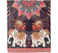 ANHOPE Boho Blanket Soft Warm Lightweight Flannel Throw Blanket for Bed Sofa Couch Elephant Peacock Mandala Flower Print Pattern All Season Fluffy Throw for Kids Adults Single 130 x 150 cm