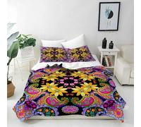 ANHOPE Boho Duvet Cover Set Soft Comforter Cover Set Colorful Bohemia Paisley Floral Print Pattern 3 Piece Bedding Set with 2 Pillowcases All Season Quilt Cover with Zipper Closure Single