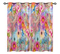 ANHOPE Boho Paisley Curtains Eyelet Soft Thermal Insulated Blackout Curtains Watercolor Bohemian Style Flower Print Pattern Ring Top Window Drapes for Bedroom Living Room 30 x 63 Inch 2 Panels