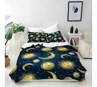 ANHOPE Boho Sun Moon Stars Duvet Cover Set Soft Lightweight 3 Piece Bedding Set with 2 Pillowcases Bohemian Style Print Pattern All Season Quilt Cover with Zipper Closure Single
