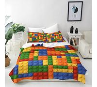 ANHOPE Building Blocks Duvet Cover Set Soft Lightweight 3Pcs Bedding Set with 2 Pillowcase Colorful Geometric Plastic Parts Print Pattern Kids Boys Girls Quilt Cover with Zipper Closure Single Size
